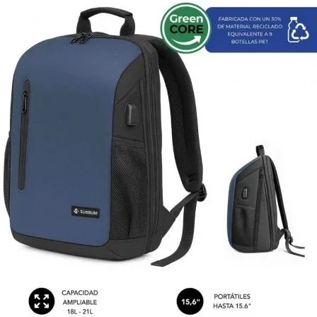 Subblim Mochila SUBBP-5NXAP02 Xpand Air Padding para Portátil 15.6", Protección 360°, 21L Expandible, USB-C, Azul, Unisex Subblim Mochila SUBBP-5NXAP02 Xpand Air Padding para Portátil 15.6", Protección 360°, 21L Expandible, USB-C, Azul, Unisex